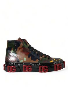 Dolce & Gabbana Multicolor Camouflage High Top Men Sneakers Shoes - Ellie Belle Dolce Gabbana Shoes, Marken Logo, Camouflage Print, Backpack Tote Bag, Boot Pumps, Dolce E Gabbana, Girl Backpacks, Winter Shoes, Designer Sneakers