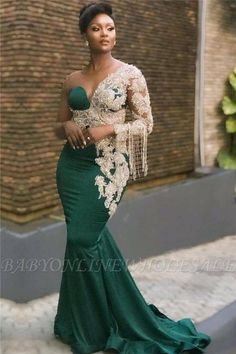 Appliques de sirène une épaule robes de bal | Robes de soirée longueur au sol | Babyonlinewholesale Flapper Wedding, Emerald Green Prom Dress, Green Evening Dress, Mermaid Prom Dresses Lace, One Shoulder Prom Dress, Dark Green Dress, Green Prom, Prom Dresses Long Mermaid, Prom Dresses 2020