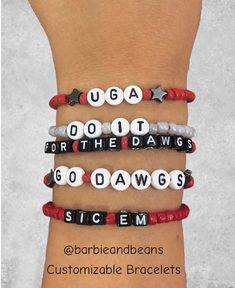 University of Georgia Beaded Spirit Bracelets, UGA Bracelet Stacks , Game Day Beaded Bracelets, College Football Gameday Stretch Bracelets - Etsy College Football Gameday, Advent Calendar Fillers, Uga Bulldogs, Wire Clasp, Bracelet Stacks, Plastic Letters, Multiple Bracelets, Name Games, University Of Georgia