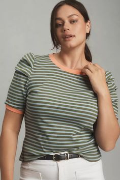 Maeve Puff-Sleeve Striped Top | Anthropologie Warrior Queen, Green Fits, Greek Goddess, Top Tee, Pullover Styling, Puff Sleeve, Clothing And Shoes, Anthropologie, Tops & Tees