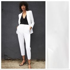 Nwt. Zara White Mid-Waist Trousers With Side Taping, Front Pockets, False Rear Jetted Pockets, Matching Side Taping And Waistband, Front Zipper, Metal Hook And Interior Button Closure. Size S. Ref. 2806/542. Waist 14" Flat, Rise 11", Inseam 27".1007 Elegant Fitted White Bottoms, Elegant Stretch White Pantsuit, Elegant White Stretch Pantsuit, Tailored White Pantsuit With Pockets, White Casual Pantsuit With Pockets, Tailored White Pantsuit For Business Casual, Tailored White Pants For Work, White Pantsuit With Pockets For Work, Casual White Pantsuit With Pockets