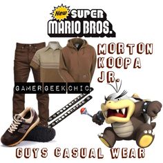 an image of a cartoon character with clothes and accessories for him to play in the video game super mario bros