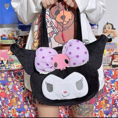 ♡ Handbag Dimension: 30 cm x 30 cm, Handle Length: 21 cm Crossbody bag Dimension: 19 cm x 19 cm Coin purse Dimension: 13 cm x 10.5 cm ♡ One compartment with zipper closure♡ Material: Polyester ♡ Wash: Machine wash gentle cycle with cold water, sun dry or low tumble dry♡ Handling time before shipping: 7 days Kuromi Bag, Sanrio Bag, Inspired Handbags, Baby Pink Aesthetic, Vintage Clothing Stores, Pink Skull, Hello Kitty My Melody, Magical Jewelry, Clothing Stores