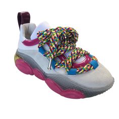 Brand: MOSCHINO Style: SHOES SNEAKERS Color: MULTI Size: 7.5 Other Info: 38 SKU: 321-32163-15667 CONDITION: GENTLY USED Spring Sneakers With Vibram Sole And Round Toe, Chunky Sneakers With Vibram Sole For Light Sports, Multicolor Sneakers With Abzorb Midsole For Spring, Multicolor Low-top Sneakers With Laces, Multicolor Sneakers With Elastic Laces For Spring, Spring Multicolor Sneakers With Elastic Laces, Casual Multicolor Sneakers With Contrast Sole, Multicolor Lace-up Synthetic Sneakers, Multicolor Synthetic Sneakers With Elastic Laces