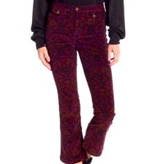 Elegant Vintage Pattern Adorns This Cropped Flared Pants With Tailored Details That Punch Up The Polished Aesthetic. Zip Fly With Button Closure Front Button-Flap Pockets; Back Welt Pockets 98% Cotton, 2% Spandex Machine Wash, Tumble Dry Imported Inseam 26'' 28 In Waist 36 In Long Mid-rise Red Pants For Fall, Red Mid-rise Pants For Fall, Burgundy Straight Leg Bottoms For Fall, Burgundy High-waisted Pants For Fall, Red Mid-rise Bottoms For Fall, Fall Mid-rise Red Bottoms, Mid-rise Burgundy Fall Pants, Mid-rise Burgundy Pants For Fall, Burgundy Mid-rise Pants For Fall