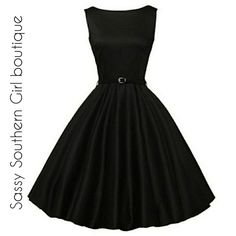 Boutique Item: New Black Cotton/Spandex Swing Dress. Has Back Hidden Zipper. Size Details Listed. Does Not Come With Belt I Think They Added It For Pics. You Can Add Different Belts Or Ribbons Or Wear Without. Closet Details Please Read No Low-Ball Offers Shipping 1-4 Days No Exchanges Per Posh Bx28xlsbx31sbx36xlbx60l Black Dress Modest, 50s Style Dresses, 50s Fashion Dresses, Jackie O, 50s Fashion, Dresses Black, Black Dresses, Christmas Wishlist, Boutique Dresses