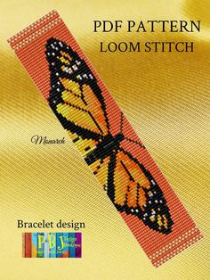 a cross stitch book cover with a butterfly on it's back and the words, free pattern loom stitch