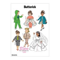 the butterick pattern is shown for children's clothing