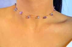 All chains are adjustable and can be worn separately (as pictured). Trendy Purple Jewelry For Gift, Adjustable Gemstone Choker, Adjustable Trendy Purple Choker, Trendy Adjustable Purple Necklace, Trendy Purple Adjustable Necklace, Adjustable Purple Choker, Dainty Amethyst Jewelry With Adjustable Chain, Trendy Handmade Lavender Jewelry, Handmade Trendy Lavender Jewelry