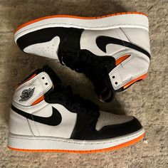 Jordan 1s Electro Worn Once Jordan Orange, Jordan 1s, Shoes Jordan, Cute Nike Shoes, Cute Nikes, Kids Jordans, Girly Outfits, Jordan Shoes, Color Orange