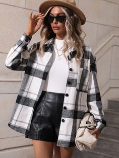 Drop Shoulder Coat, Preppy Plaid, Coat Outfit, Long Sleeve Outerwear, Casual Long Sleeve Shirts, Casual Outerwear, Casual Vest, Versatile Outfits, Plus Size Kleidung