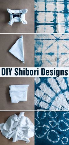 four different pictures with the words diy shibori designs on them