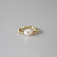 Meideya Jewelry Pearl and Gold beads stretchy ring Gold Pearl Ring Simple, Gold Baroque Pearl Jewelry For Anniversary, Gold Pearl Drop Ring For Anniversary, Dainty Gold Pearl Ring, Gold Rings With Pearl Charm As Gift, Gold Ring With Pearl Drop, Gold Pearl Drop Ring, Gold Rings With Pearl Drop, Gold Rings With Pearl Charm For Gift