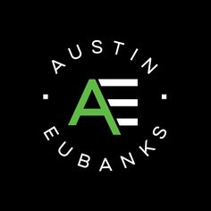 the logo for austin fubanks is shown in green and white on a black background