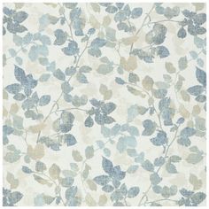 a blue and white wallpaper with leaves on it's side, in the shape of a flower