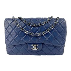 Chanel - Classic Single Flap Bag - Blue Quilted Lambskin Maxi Shoulder Bag Description This Stylish 2008 Chanel Shoulder Bag Is Crafted Of Soft And Smooth Diamond Quilted Lambskin Leather In Royal Blue. The Bag Features A Silver Chain-Link Shoulder Strap Threaded With Leather And A Front Flap With A Silver Chanel Interlocking Cc Logo Turn-Lock Closure. The Shoulder Bag Opens To A Blue Leather Interior Lining With Zip And Slip Pockets, And One Exterior Pocket. Measurements Width: 12" In / 30.48 Cm Height: 8" In / 20.32 Cm Depth: 3.25" In / 8.255 Cm Strap Drop: 23" In / 58.42 Cm Handle Drop: 13" In / 33.02 Cm Details Made In: France Color: Royal Blue, Silver Material: Lambskin Leather, Chanel Shoulder Bag, Cc Logo, Fendi Bags, Flap Bag, Prada Bag, Blue Bags, Lambskin Leather, Dior Bag, Blue Leather