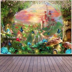 an image of a fairy land scene with many different things in the forest and on the ground