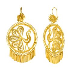 PRICES MAY VARY. ✨ Earring Size -- Large: Approx L 2.5” x W 2” x Hook 1” ✨Authentic Oaxacan Filigree Handmade Gold Earrings, a tribute to Mexican craftsmanship ✨These filigrana earrings are a symbol of exceptional artistry and attention to detail. Each pair of earrings is meticulously handcrafted by skilled artisans in Oaxaca ✨The filigree design work is the weaving of small metallic threads to form elaborate figures. These earrings have a circle shape with a peacock design in the center and fri Dance Traditional, Gold Filigree Earrings, Mexican Earrings, Peacock Earrings, Traditional Mexican, Peacock Design, Filigree Earrings, Filigree Design, Gold Filigree