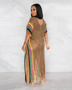 This Summer Ladies Sexy Crochet Knitting Tassel Colorblock Beach Long Dress Design Made Of High Quality Material. It Is a Must-Have Item For Islander Days.You Will Find Wide Range Colors, Prints, And Designs Women Beach Dresses With La Belle Gina Boutique - Crochet, Knitting, Chiffon, Print, Mesh, Fishnet, Bohemian Cover-Ups. Casual Brown Beach Cover-up, Casual Brown Cover-up For Beach, Brown Beach Cover-up For Beach Season, Brown Casual Crochet Summer Dress, Multicolor Crochet Knit Beach Dress, Long Crochet Dress With Open Knit For Vacation, Long Open Knit Crochet Dress For Vacation, Multicolor Knit Crochet Dress For Vacation, Beach Knit Beige Dress