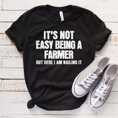 Funny Farmer Shirt - Soft and comfortable shirt options are made from soft cotton (heather colors also contain polyester). Professionally printed with attention to detail we know our tees will become your favorite. - Soft t-shirts with quality shirt print - Fast customer service - We are here to help answer any questions! - Many different color and size options SIZING INFO Our unisex tees have a regular t-shirt fit. Width and length measurements for all sizes can be seen in the size chart images Farmer Birthday, Wife Shirts, Farm Fashion, Southern Shirt, Farmer Shirt, Farmer Wife, Gifts For Farmers, Southern Shirts, Country Shirts