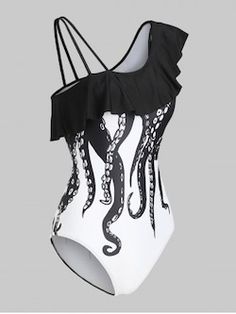 Gothic Women, Octopus Print, Vintage Swimsuits, Cute Swimsuits, One Piece For Women, Black Swimsuit, Bra Styles