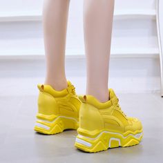 Platform Sneakers Women, Heels Wedge, Mesh Fashion, Yellow Sneakers, Walking Shoes Women, Super High Heels, Casual Sneakers Women, Sneakers Women, Round Toe Heels