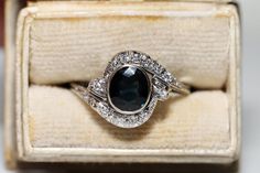 Vintage Circa 1970s 18k Gold Natural Diamond And Sapphire Decorated Ring In very good condition. Total weight is 3.7 grams. Totally is diamond 0.25 ct. Totally is sapphire 1.15 ct. The diamond is has G-H color and vs-s1 clarity. Ring size is US 7.5 (We can make any size) Please contact for any questions. Saphir Ring, Mid Century Vintage, Diamond Bands, Rings Statement, Pretty Things, Favorite Jewelry, Natural Diamonds, Statement Rings, 1970s