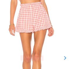 Lovers + Friends Gingham Coral Tyler Shorts. Gently Washed Once But Never Worn. Preppy Bottoms For Summer Day Out, Preppy Summer Bottoms For Day Out, Preppy Gingham Bottoms For Summer, Preppy Gingham Bottoms In Short Length, Preppy Beach Bottoms For Spring, Preppy Bottoms For Beach In Spring, Preppy Bottoms For Beach And Spring Season, Preppy Short Bottoms With Elastic Waistband, Preppy Short Length Beach Bottoms