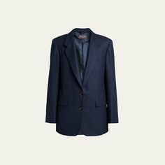 Loro Piana "Belia" flannel blazer Notch lapels; button front Long sleeves; button cuffs Chest welt pocket; hip flap pockets Straight fit Back walking vent Virgin wool/cashmere Dry clean Made in Italy