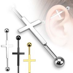 Made Of Surgical Grade Stainless Steel. Hypoallergenic! Super Cute With Screw Balls. 14 Gauge, 38mm Long, With 5mm Balls Cross Centered 316l Surgical Steel Industrial Barbells Cute Industrial Piercing, Industrial Piercing Barbells, 80s Art Deco, Industrial Piercing Jewelry, Lion Earrings, Barbell Earrings, Industrial Barbell, Industrial Piercing, Industrial Bar