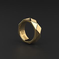 Incredible presence of this 18k solid gold ring. It is a work of craftsmanship made with great care and dedication by our team of artisans. It seems simpler, however, the polishing of all its polygonal golden faces has to be perfect, so that its lines perfectly define its surface and achieve those incredible reflections. A piece of jewelry that does not leave the wearer indifferent, every day you will like it more and it will seem more stunning if possible. Made entirely by hand with all the love and art of the best gold artisans. Metal: 18k Solid Gold Dimensions: 7.5 mm W x 24.5 mm L 100% Handcrafted Package: Iconic Seekers Gift Box Solid Gold items are considered as custom order.Production and shipping takes 15 days.This item is final sale and can't be exchanged or returned.Taxes, duties Classic Yellow Gold Hexagon Jewelry, Minimalist Yellow Gold Engraved Ring With Diamond Cut, Classic Hexagon Yellow Gold Jewelry, Modern Yellow Gold Signet Ring With Shiny Finish, Modern Recycled Gold Diamond Cut Rings, Luxury Gold Octagon Diamond Ring, Luxury Recycled Gold Rings With Diamond Cut, 14k Gold Octagon Rings With Polished Finish, Modern Gold Diamond Cut Ring