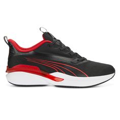 This running shoe is the full package. It's got engineered mesh in the upper for breathability, a soft tongue for comfort, zoned ProTread rubber for traction, stylish, clean lines and the Puma Formstrip branding for versatile wear-ability, and more. It's also lightweight, so there will be nothing to hold you back. $54.95 Mens Black Sneakers, Running Fashion, Mens Sportswear, Black Sneakers, Hold You, Running Shoe, Clean Lines, Running Shoes, Athletic Shoes