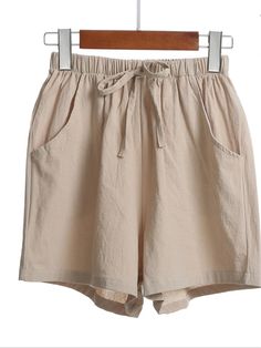 Casual Plain Shorts Beige Bermuda Bottoms For Vacation, Bermuda Bottoms With Pockets For Summer, Beige Wide Leg Shorts With Elastic Waistband, Beige Wide-leg Shorts With Elastic Waistband, Summer Bermuda Bottoms With Pockets, Summer Bermuda Pants With Pockets, Beige Relaxed Fit High-waisted Shorts, Beige Bermuda Pants For Summer, Summer Short Pants With Pockets