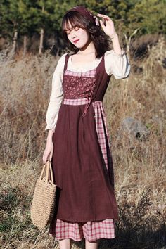 Brown French Retro Pastoral Style Long Sleeves Stitching Plaid Crinkle Sweet Lolita OP Dress – LolitaInside Brown French, Style Types, Gothic Princess, Op Dress, Punk Dress, Old Fashion Dresses, French Retro, Sweet Lolita, Lolita Dress