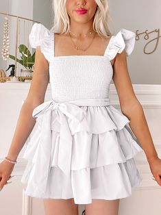 Sweet Sorbet White Ruffle Dress | Sassy Shortcake | sassyshortcake.com Flirty Tiered Skirt Ruffle Dress For Brunch, Flirty Tiered Ruffle Dress For Brunch, Chic White Tiered Dress, White Tiered Dress For Brunch, Cute Mini Dress With Ruffled Straps, Cute Mini Dress With Ruffled Straps And Ruffles, Brunch Mini Dress With Ruffled Tiered Skirt, Cute Tiered Ruffled Mini Dress, Ruffled Tiered Skirt Mini Dress For Brunch