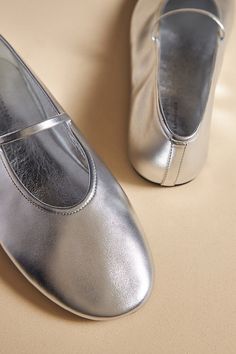 Leather upper, insole Rubber sole Slip-on styling Imported | Dancerina Flats by Jeffrey Campbell in Silver, Women's, Size: 5, Leather/Rubber at Anthropologie Upcoming Fashion Trends, Bright Dress, Pink Fits, Ballet Slippers, Jeffrey Campbell, Color Coding, Ballet Shoes, Rubber Sole, Fashion Forward