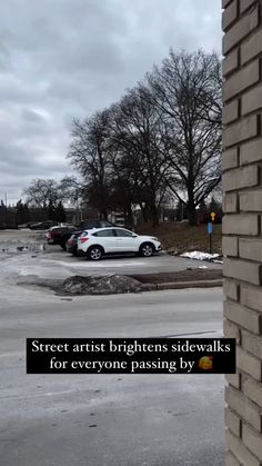 there is a street sign that says street artist brightens sidewalks for everyone passing by