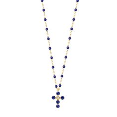 Gigi Clozeau - Pearled Cross Diamond Necklace, Lapis, Yellow Gold, 16.5 Elegant Blue Necklace With Chain, Elegant Blue Necklace With Satellite Chain, Elegant Lapis Lazuli Necklace With Adjustable Chain, Luxury Gold Necklace With Lapis Lazuli, Tassel Necklace, Or Rose, Diamond Necklace, Chain Necklace, Yellow Gold