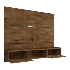 a large wooden shelf with two drawers and one door open to reveal the bottom drawer