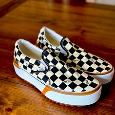 Vans Stacked Checkered Platform Rare! Size Men’s 8.5, Women’s 10 In Excellent New Condition. Will Ship Same Day In Most Cases. Vans Black And White, Shoes Vans, Vans Black, S 10, Womens Vans, Vans Shoes, Cute Outfits, Size 10, Black White