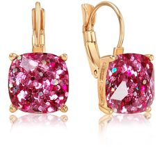 PRICES MAY VARY. STYLISH DESIGN - Add a touch of statement sparkle to your look with these hot pink sparkly fun earrings for women. Designed to be lightweight and comfortable, these lever back square earrings easily transition any outfit from day to night. Glitter-filled simulated gemstones in gold-tone four-prong settings with leverback earring closure. SUPERIOR QUALITY - Every detail has been fine-tuned for maximum quality, longevity, and comfort. Approximate Measurements: 12 mm stone Lightwei Pink Earrings With Lever Back Ear Wires For Party, Pink Glitter Earrings, Bridal Party Accessories, Hot Pink Earrings, Gold Earrings For Women, Pink Sparkly, Cute Gift Boxes, Glitter Earrings, Sparkly Earrings