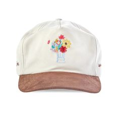 Made in the USA. 100% Brushed Twill (exclusive of trimmings). Custom Tom Wesselmann x Tombolo interior label and signature on right temple. Contrast brim. Matching snapback closure. Hand embroidered. Vintage Six-panel Spring Hats, Vintage Six-panel Hats For Spring, Vintage Cream Snapback Baseball Cap, White Vintage Six-panel Hat, Vintage White Hat With Embroidered Logo, White Vintage Hat With Embroidered Logo, Vintage White Trucker Hat With Embroidered Logo, Embroidered Cream Cap, Cream Embroidered Cap