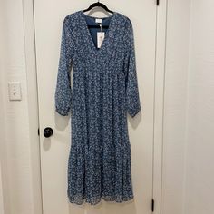 Nwt Women’s Maxi Dress From Asos Modest Blue Floral Print Midi Dress, Modest Blue Midi Dress With Floral Print, Blue Modest Midi Dress For Brunch, Modest Blue Midi Dress For Brunch, Flowy Blue Dress For Fall, Modest Blue Maxi Dress For Fall, Modest Blue Midi Dress For Day Out, Blue Dresses For Fall Brunch, Blue Fall Brunch Dress