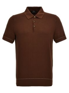 Textured knit polo shirt with short sleeves. Composition: 100% cotton | Brioni Men's Textured Polo Shirt in Brown | SS24 Textured Polo, Polo Orange, Brioni Men, Knit Polo Shirt, Sweatpants Shorts, Polo Shirt White, Knit Polo, Polo Sweater, Textured Knit