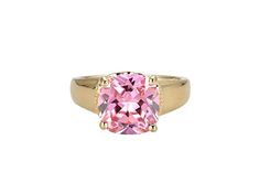 Bella Luce® pink tourmaline and white diamond simulants 7.12ctw square cushion and round, Eterno™ 18k yellow gold over sterling silver October birthstone ring. Measures approximately 0.38" L x 0.19" W and is not sizable. Classic Pink Cushion Cut Jewelry, Pink Cushion Cut Diamond Accented Jewelry, Pink Cushion Cut Jewelry With Diamond Accents, October Birthstone Ring, October Birthstone Rings, Diamond Simulant, October Birthstone, October Birth Stone, Birthstone Ring