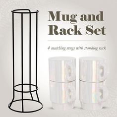 the mug and rack set is designed to look like they are made out of cds