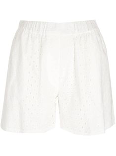 White broderie anglaise shorts from Kenzo in cotton, lined, two side pockets, one back pocket, elasticated waist. White Shorts With Pockets For Daywear, Casual Cotton Bottoms With Broderie Anglaise, Spring Cotton Bottoms With Broderie Anglaise, Spring Broderie Anglaise Bottoms For Daywear, White Cotton Bottoms With Eyelet Details, Casual Broderie Anglaise Bottoms For Spring, Bermuda Shorts With Built-in Shorts For Daywear, Casual Eyelet Bottoms For Summer, Golden Goose Deluxe Brand