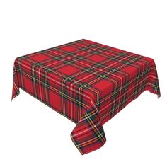 a red plaid tablecloth on a white background