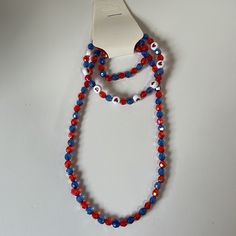 This Are Handmade And Very Pretty Red And Blue Bracelets With Hearts. One Bracelet Is A Snake Bracelet So You Can Wrap It Around Your Wrist More Than Once. The Other Is Just A Regular Bracelet. They Are Very Light And Comfortable To Wear. Red And Blue Jewelry, Adjustable Blue Jewelry For 4th Of July, Blue Jewelry For 4th Of July Beach Day, Adjustable Patriotic Red Necklace, Adjustable Blue Patriotic Necklace, Blue Bracelets, Snake Bracelet, A Snake, Blue Jewelry