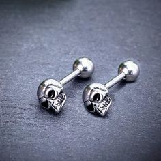 Mens Unisex Gothic Punk Skull Skeleton Screw Back Stud Earrings Stainless Steel | eBay Gothic Earrings For Men, Bp Jewelry, Skull Earring, Earrings Punk, Punk Skull, Earring Pins, Small Skull, Gothic Punk, Retro Jewelry